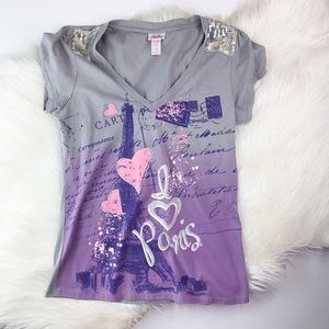 Justice Graphic Paris Sequins Shirt